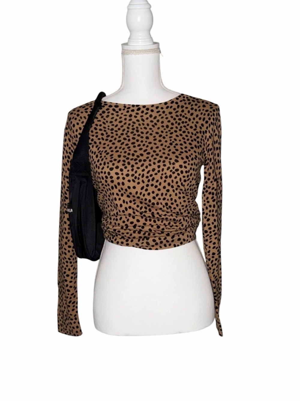 J. Crew Teddie Long Sleeve Tan Black Leopard Polka Dot Cotton Top Shirt XS